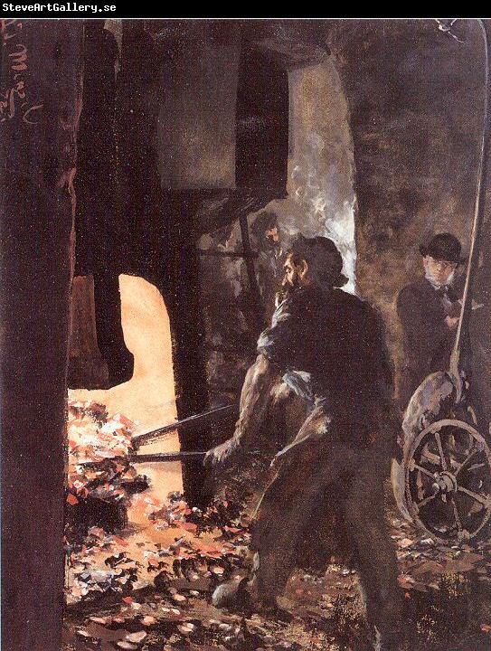 Adolph von Menzel Self-Portrait with Worker near the Steam-hammer
